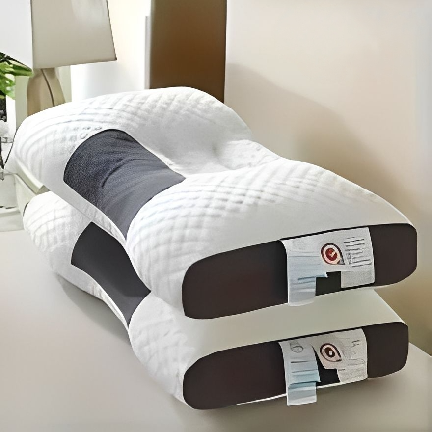 Oreiller cervical orthopédique IceRelief en fibre de soja, posé sur un lit, offrant un soutien ergonomique du cou