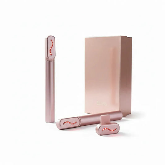 Appareil lifting EMS IceRelief micro-courant - anti-rides contour yeux lèvres, LED rouge photothérapie, stylo beauté rose gold, fond blanc