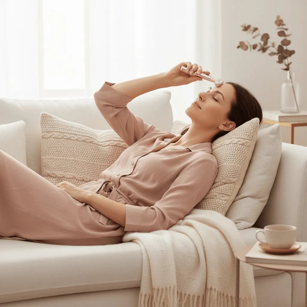 Appareil lifting visage EMS IceRelief rose - moment détente beauté anti-âge cocooning