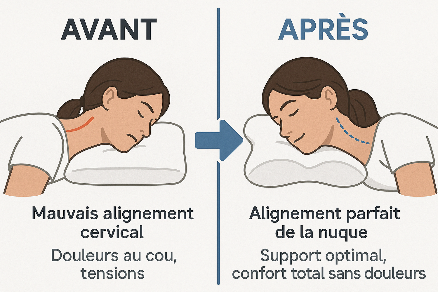 Avant après oreiller cervical papillon - mauvais alignement vs support nuque parfait
