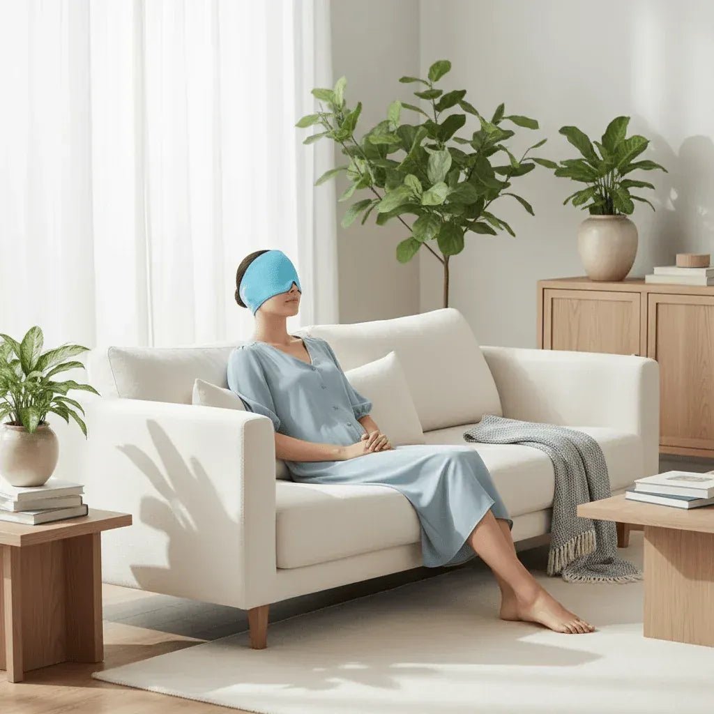 Bonnet de cryothérapie bleu IceRelief pour soulagement migraine et maux de tête