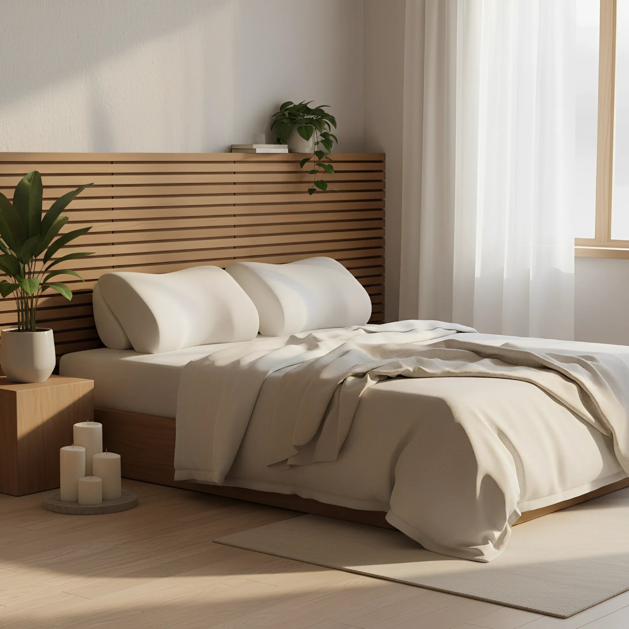 Chambre zen apaisante avec les oreillers ergonomiques IceRelief pour un sommeil réparateur