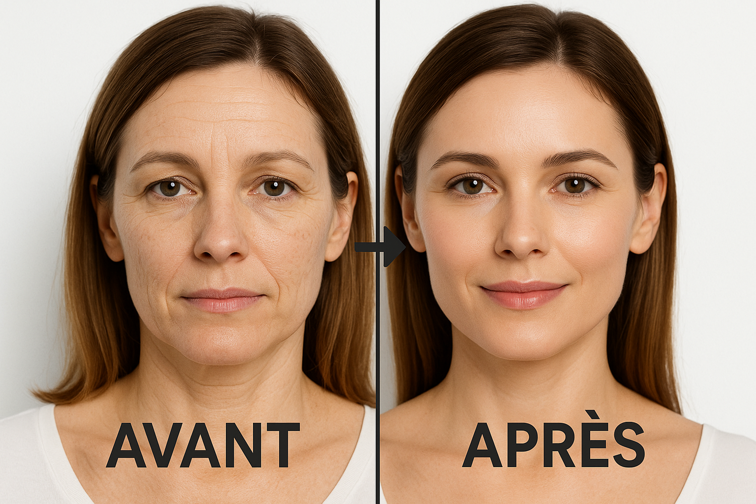 Avant après masseur visage 7-en-1 LED EMS - peau relâchée vs peau raffermie liftée éclatante