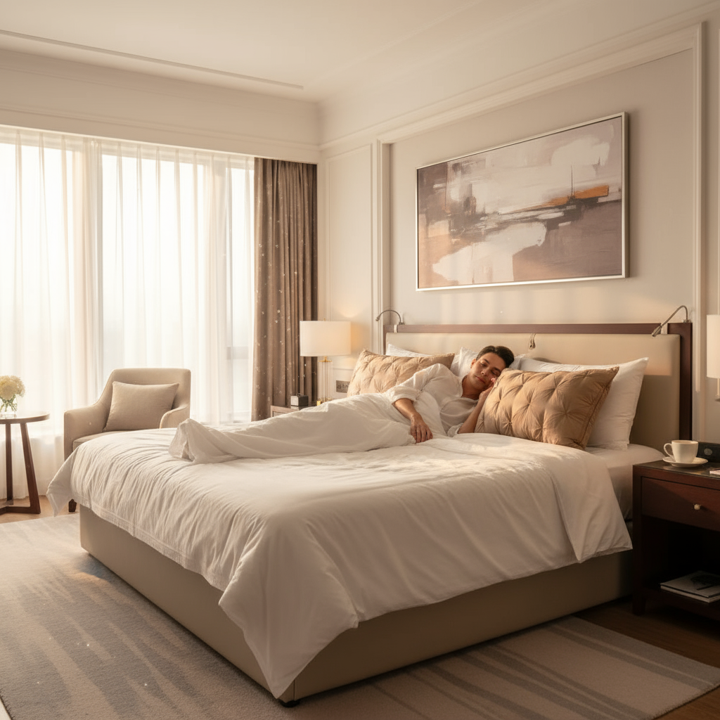 Oreiller duvet d'oie premium - couple dormant suite hôtel 5 étoiles confort luxe
