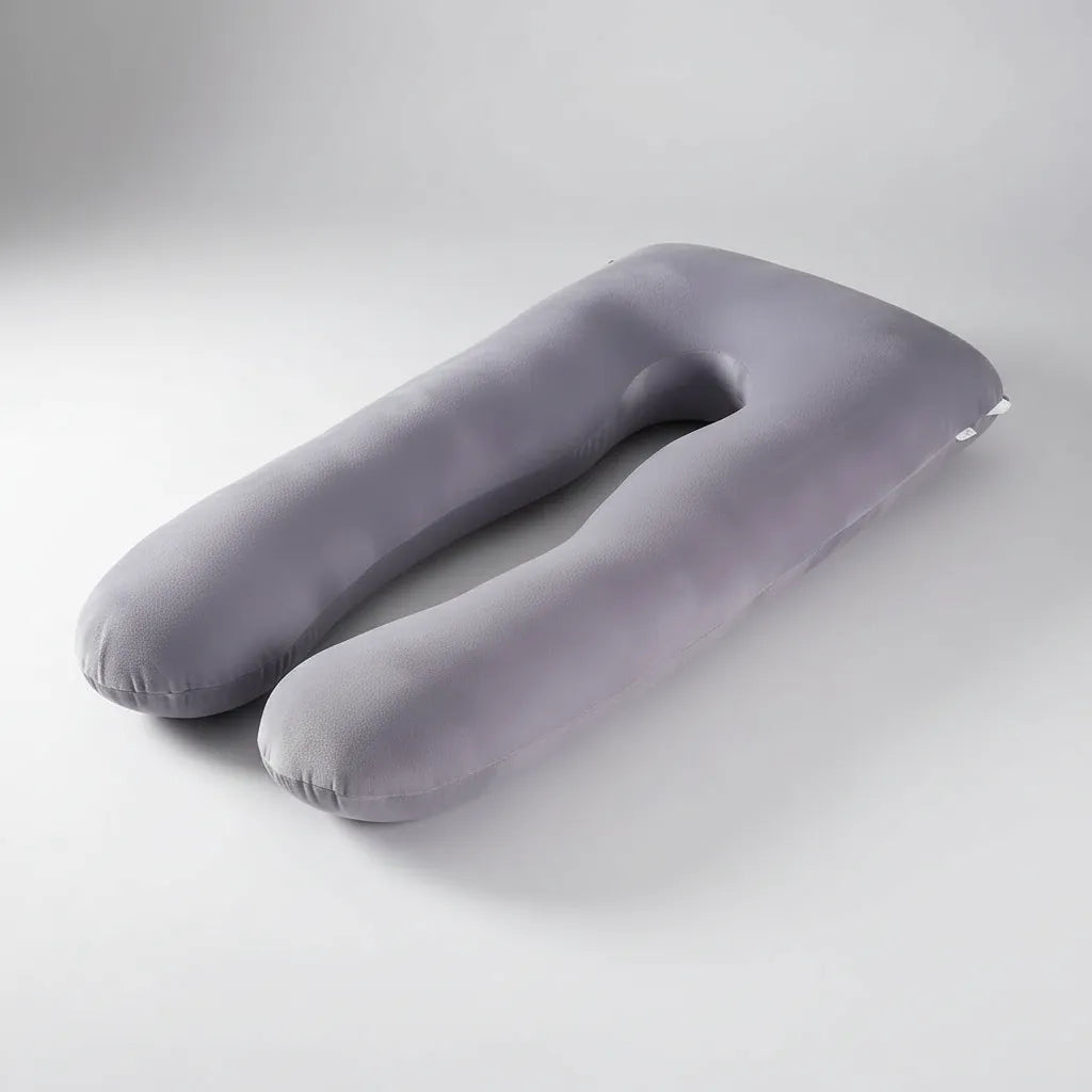 Coussin de maternité géant IceRelief 130x70cm forme U gris – soutien corps complet grossesse et allaitement, housse douce lavable