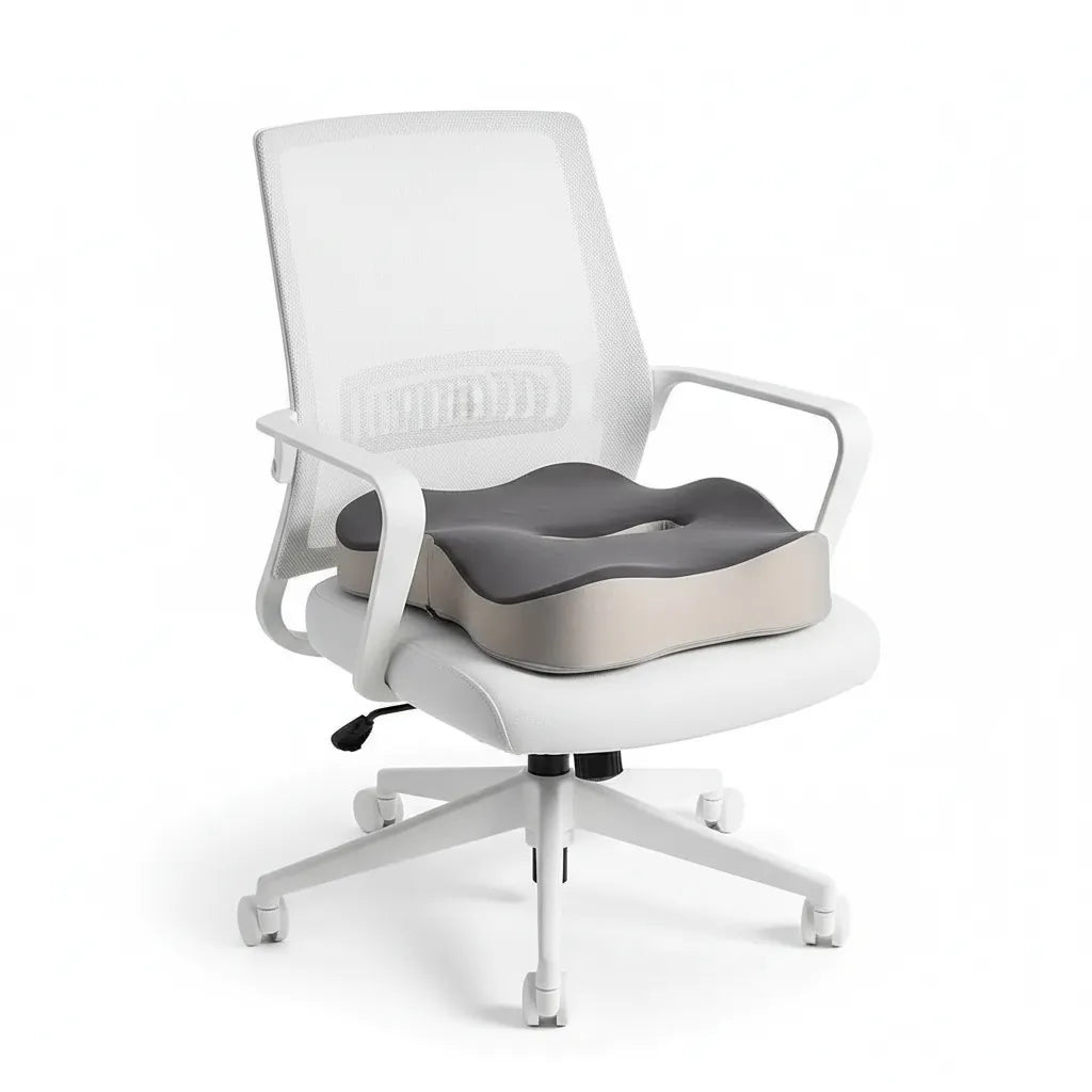 Coussin de siège ergonomique IceRelief sur chaise de bureau - mousse mémoire de forme rainure centrale anti-douleur coccyx