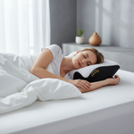 Oreiller cervical 2-en-1 cou épaules - femme dormant confortablement alignement parfait
