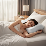 Oreiller cervical papillon icerelief64 mémoire de forme - femme dormant confortablement alignement nuque
