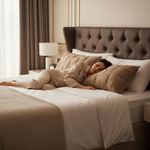 Oreiller duvet d'oie confort hôtel 5 étoiles - femme dormant luxueusement chambre palace
