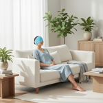 Bonnet anti-migraine gel froid bleu - femme soulagement maux de tête relaxation
