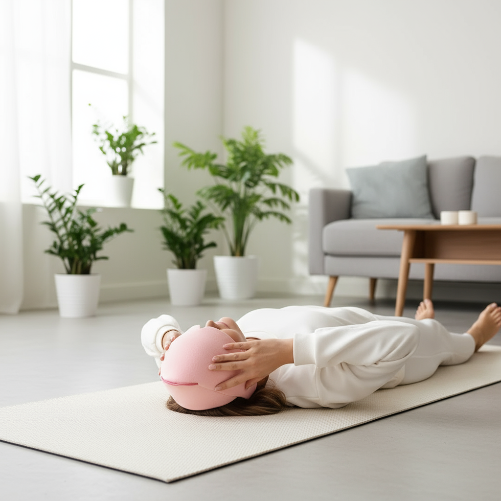 Bonnet anti-migraine gel froid rose - femme yoga relaxation soulagement maux de tête
