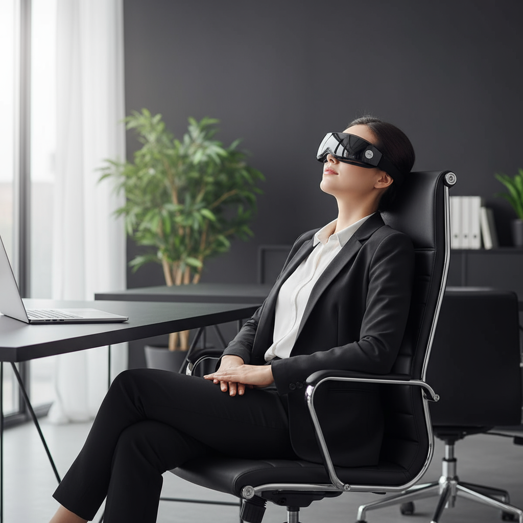 Masseur yeux magnétique 9 modes anti-fatigue - femme pause bureau soulagement yeux fatigués écran
