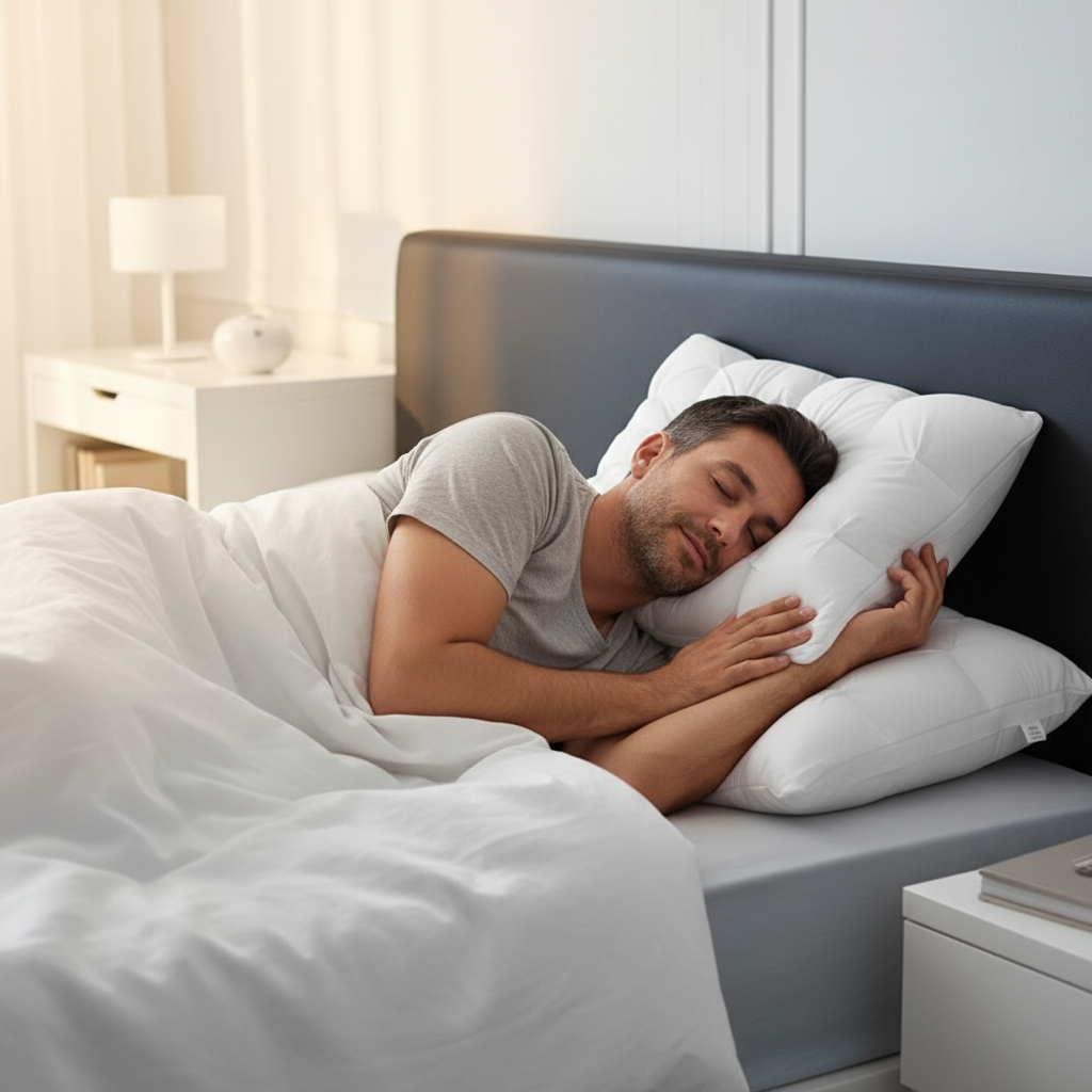 Oreiller mémoire de forme premium IceRelief - homme dormant sur le côté alignement cervical