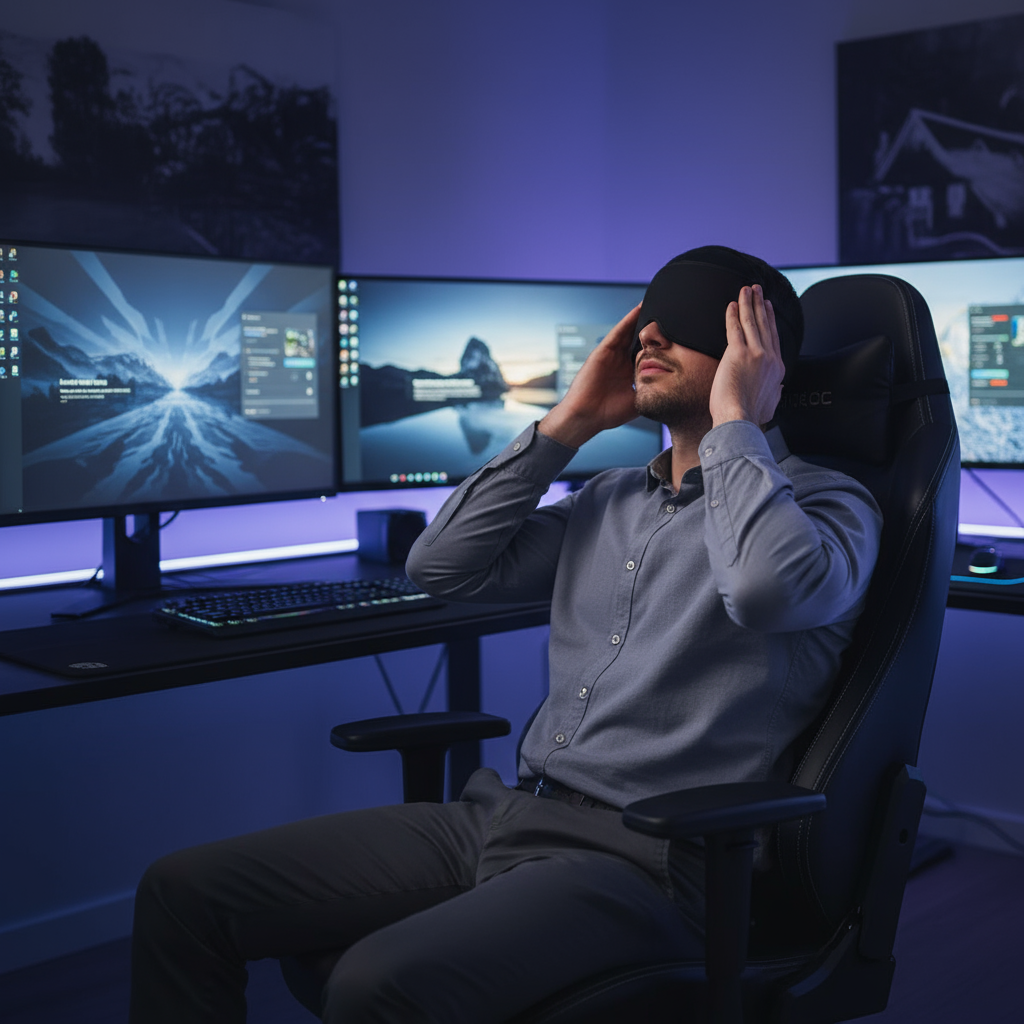 Bonnet anti-migraine gel froid noir - homme gaming pause soulagement maux de tête écran
