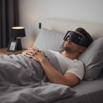 Masseur yeux bluetooth pression air chaleur noir - homme repos lit détente avant sommeil
