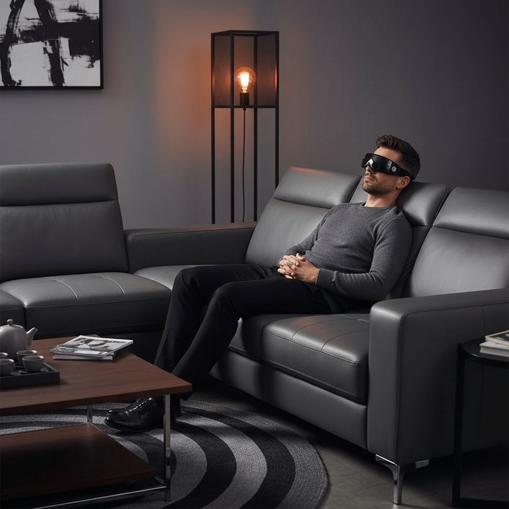 Masseur yeux magnétique 9 modes - homme détente canapé repos après travail yeux reposés
