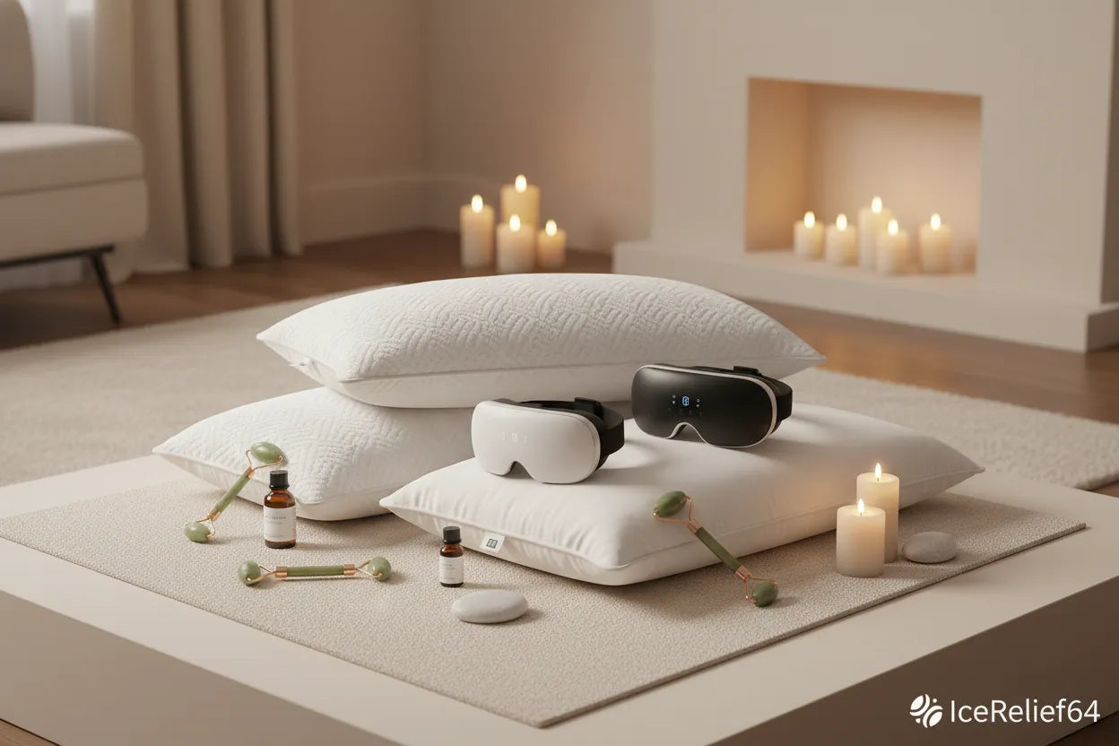 Collection bien-être IceRelief64 - Oreillers mémoire de forme, masseurs pour les yeux et accessoires spa dans une ambiance zen