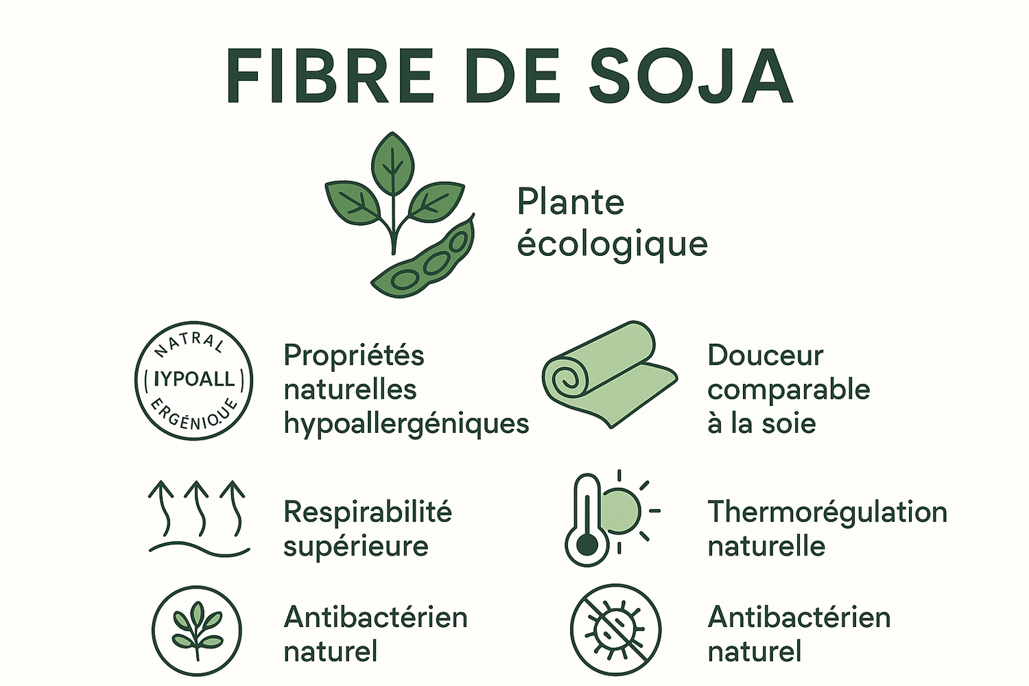Propriétés fibre de soja naturelle - écologique, hypoallergénique, respirante et antibactérienne