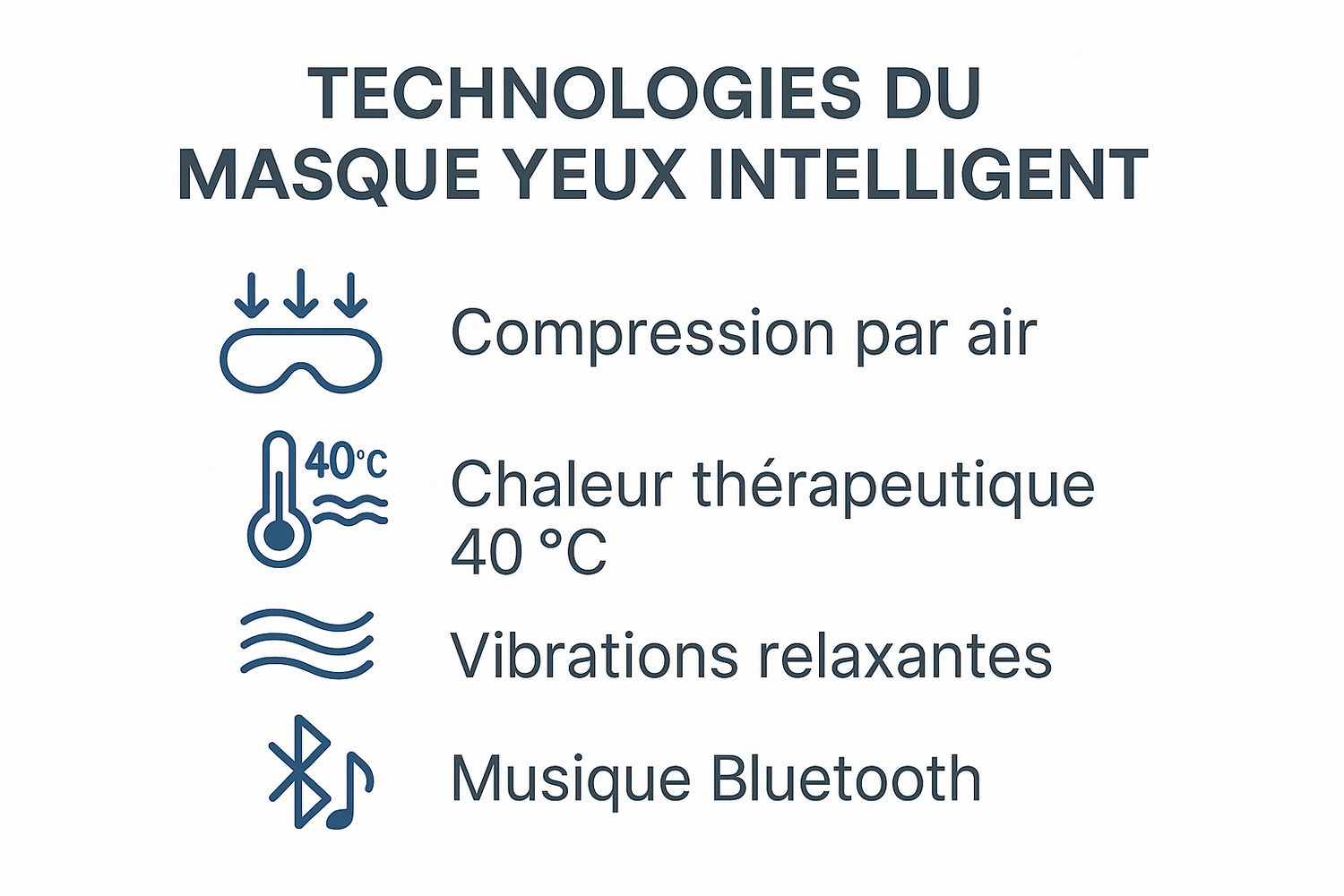 Technologies du masque yeux Xiaomi - compression air, chaleur 40°C, vibrations et Bluetooth