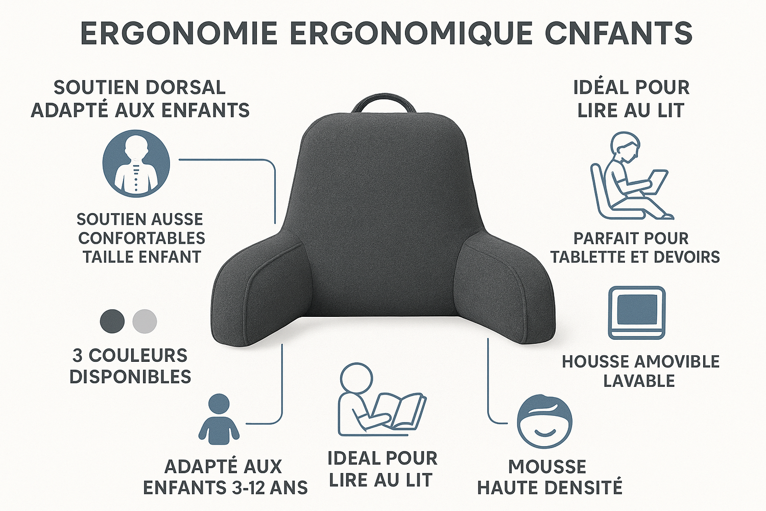 Bénéfices oreiller lecture ergonomique enfant - soutien dos adapté 3-12 ans posture

