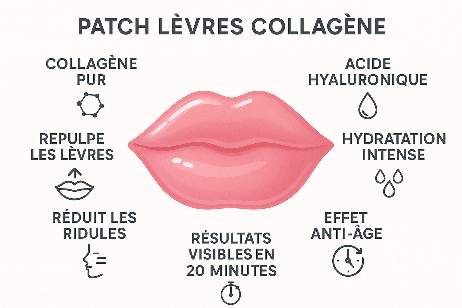 Bénéfices patch lèvres collagène - repulpe, hydrate, réduit ridules, effet anti-âge 20min
