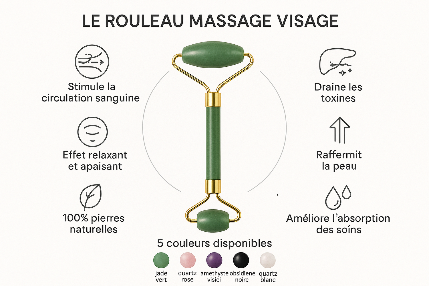 Bénéfices rouleau massage visage - circulation drainage poches cernes raffermissement pierres naturelles

