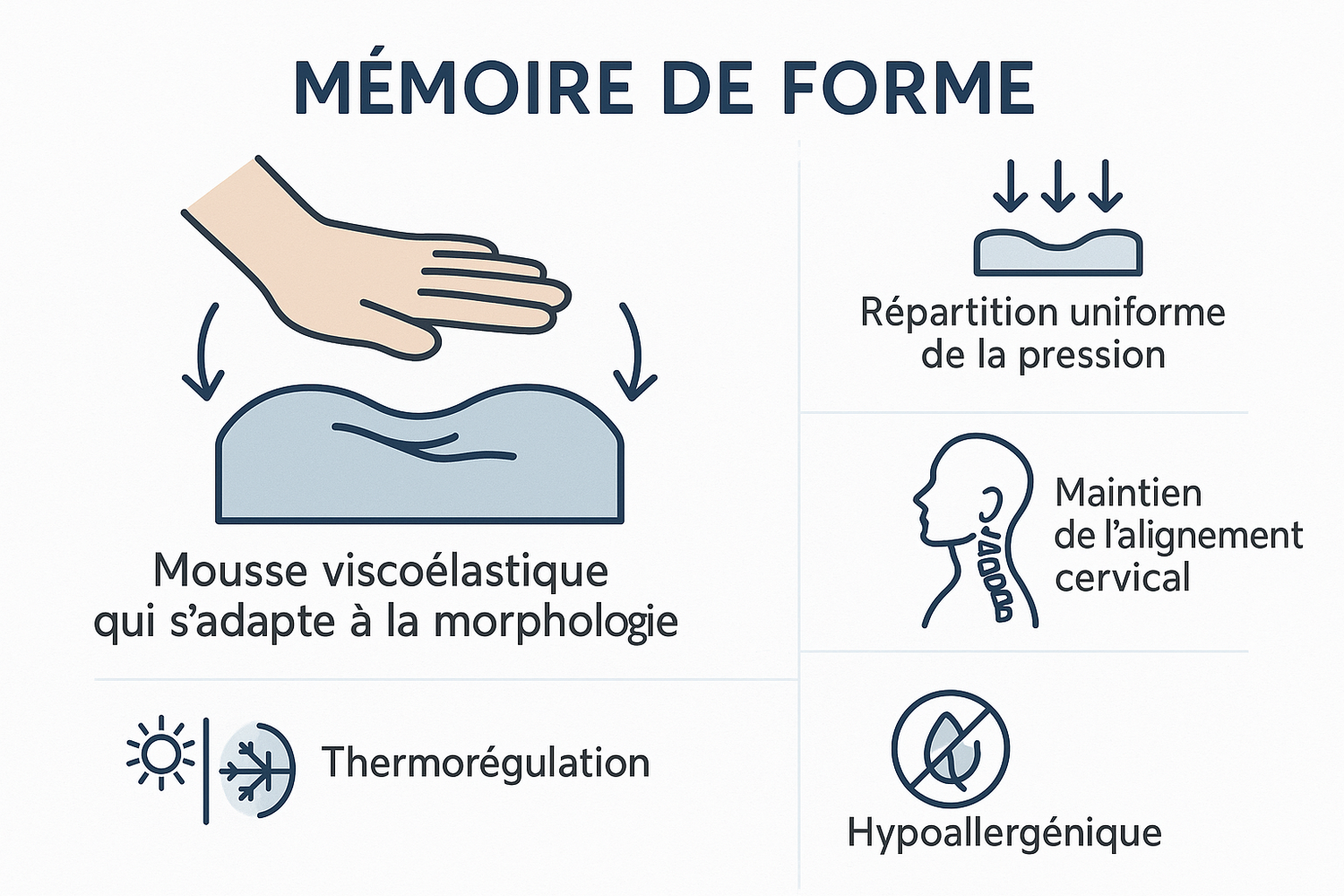 Technologie mémoire de forme - adaptation morphologie, soutien cervical et répartition pression