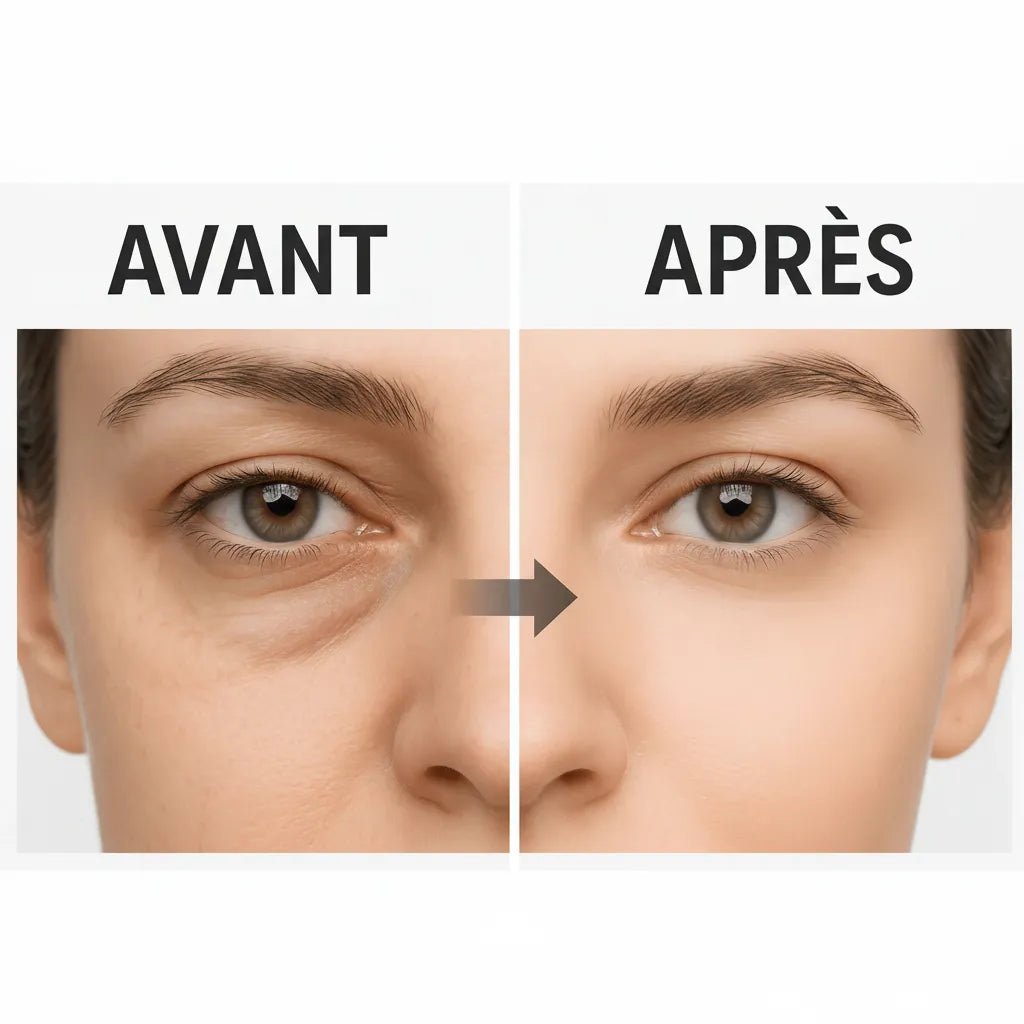 Avant après masseur yeux bluetooth IceRelief - yeux fatigués écran vs yeux reposés lumineux éclatants