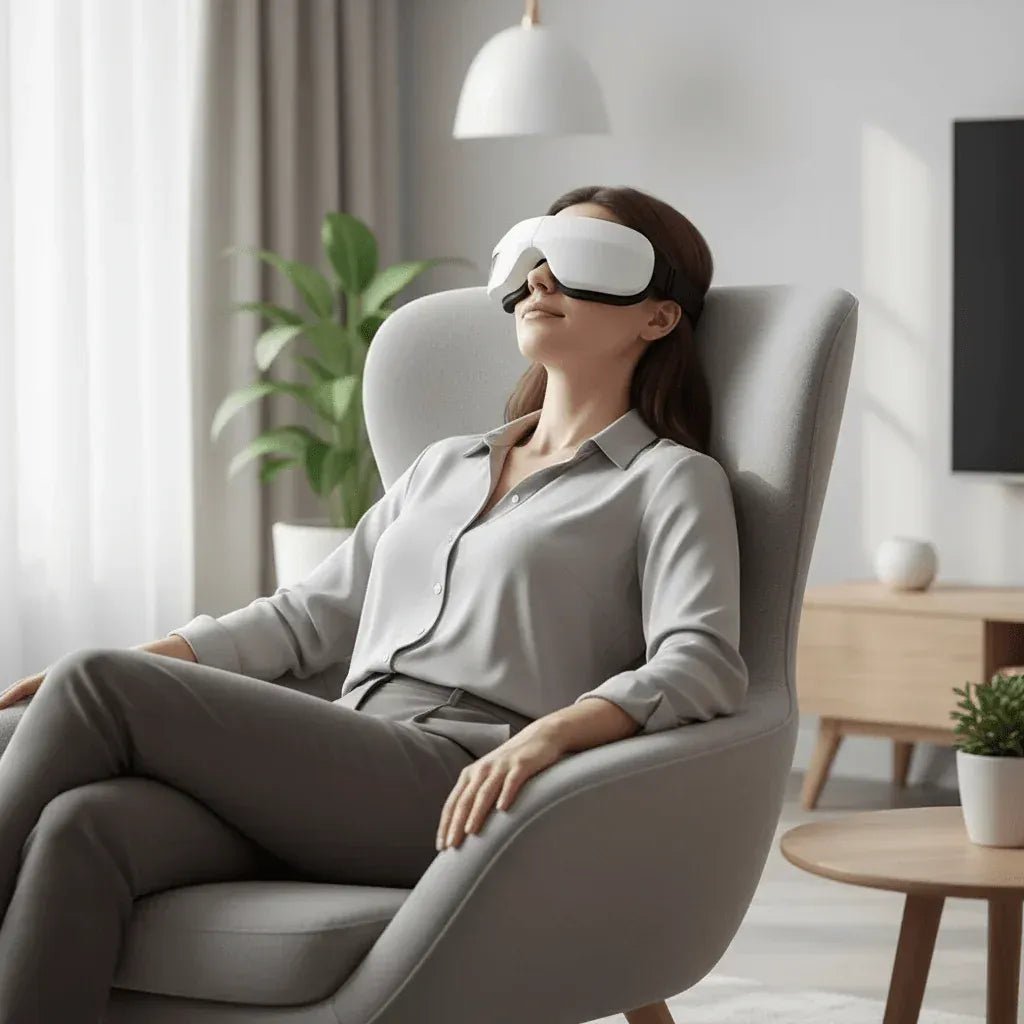 Masseur oculaire 6D Bluetooth IceRelief blanc pour relaxation profonde et anti-fatigue