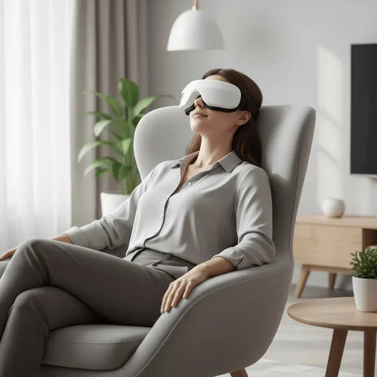 Masseur oculaire 6D Bluetooth IceRelief blanc pour relaxation profonde et anti-fatigue