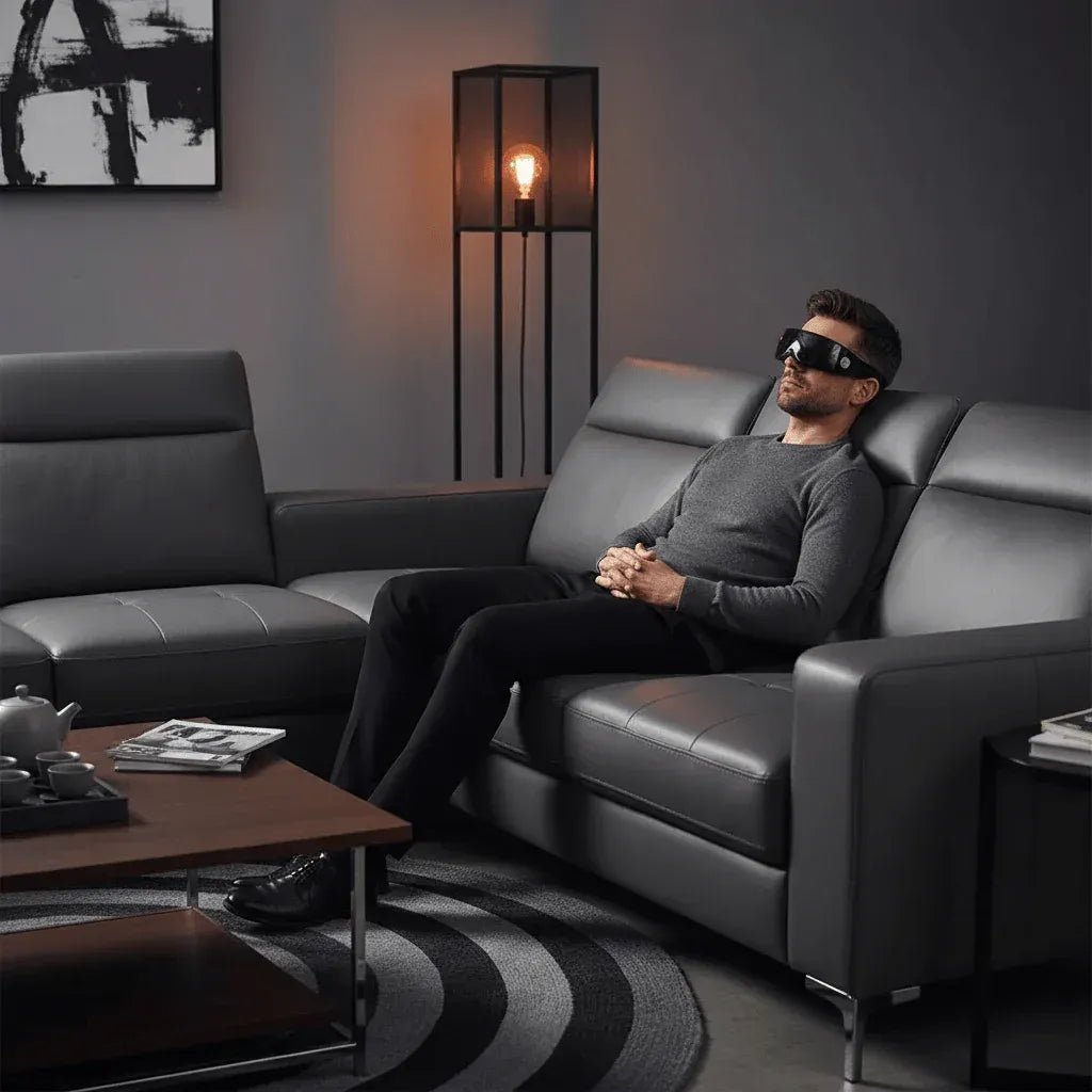 Homme utilisant le masseur magnétique IceRelief pour soulager la fatigue des écrans
