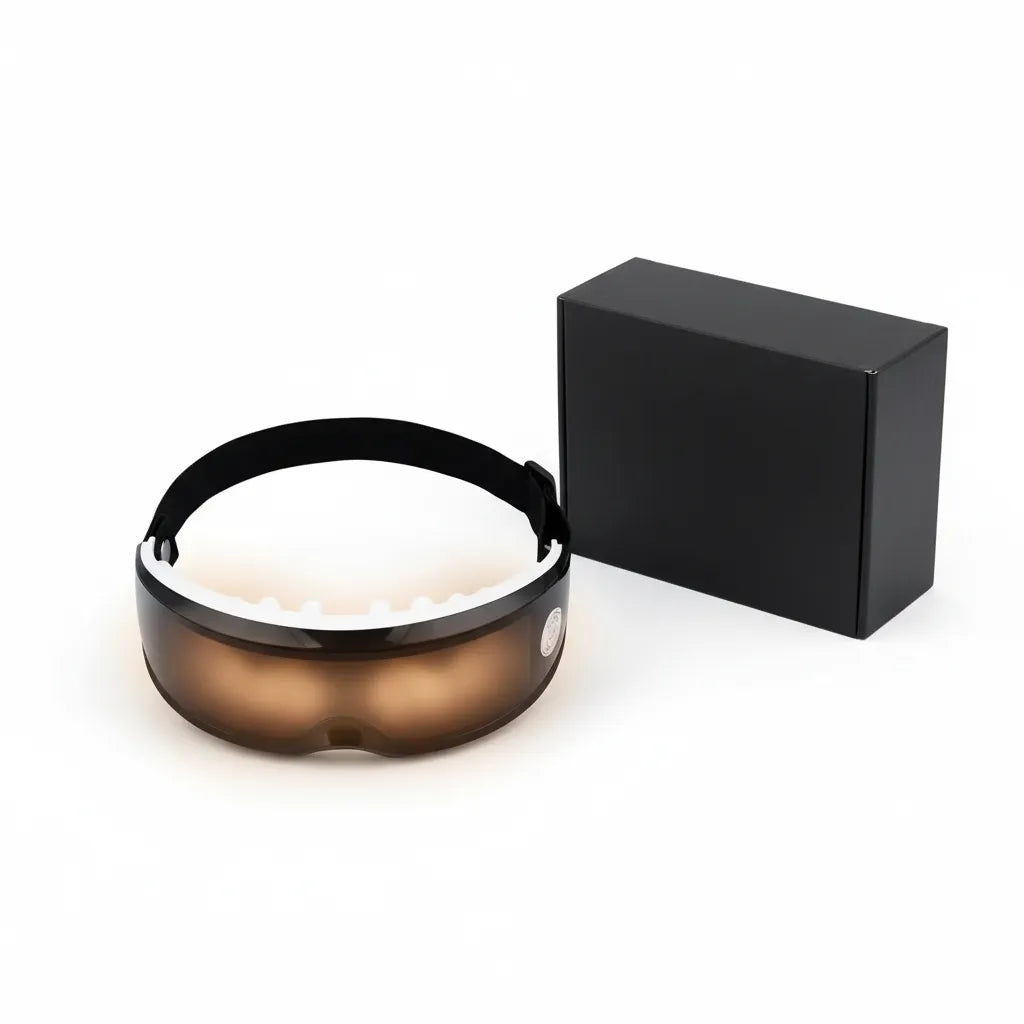 Masseur oculaire magnétique IceRelief 9 modes - chaleur infrarouge vibrations anti-fatigue yeux, masque massage noir premium, fond blanc