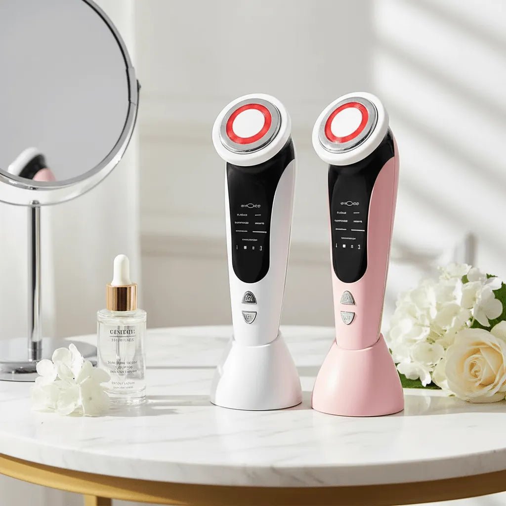 Masseur visage LED 7-en-1 blanc IceRelief technologie EMS lifting
