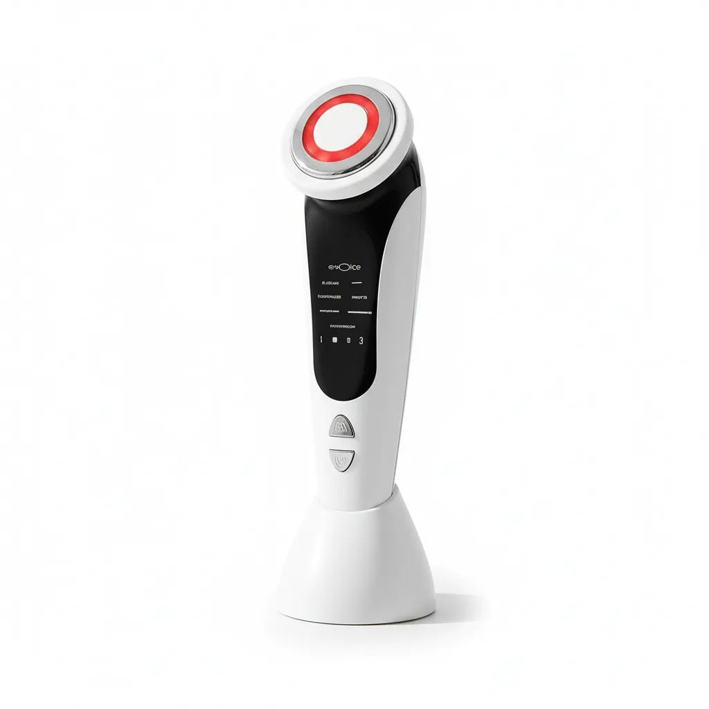Appareil lifting visage EMS IceRelief blanc - massage facial radiofréquence LED rouge - anti-âge raffermissant