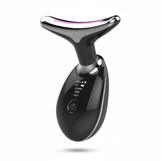 Masseur visage et cou LED IceRelief chromé design queue de dauphin pour lifting et photothérapie