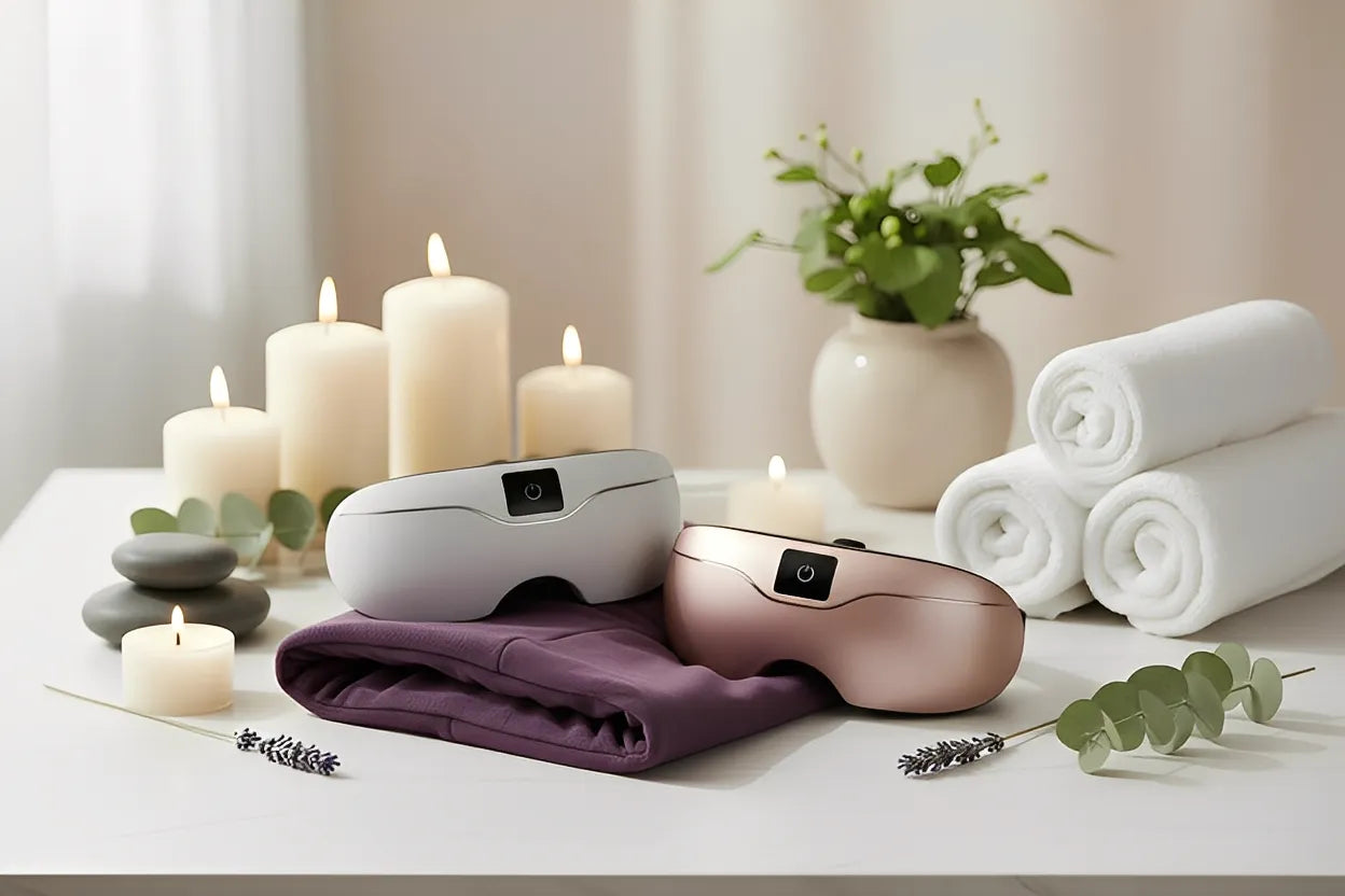 Masseurs oculaires blanc et rose gold IceRelief - Soulagement de la fatigue oculaire et relaxation profonde
