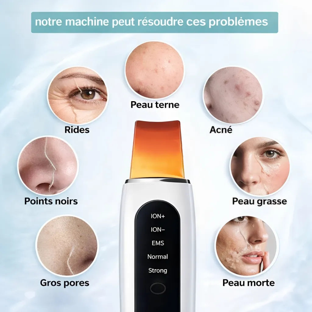 Nettoyeur ultrasonique IceRelief — traite rides, acné, points noirs, peau grasse, gros pores et peau morte