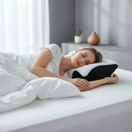 Position sur le coté avec soutien cervical central oreiller orthopédique IceRelief