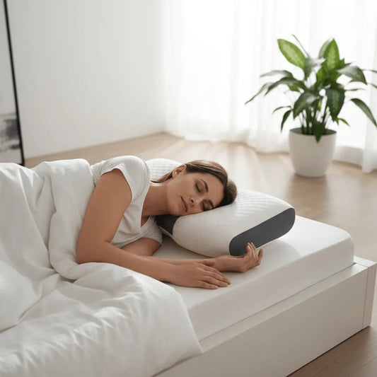 Position de sommeil latérale avec alignement de la colonne vertébrale sur oreiller soja