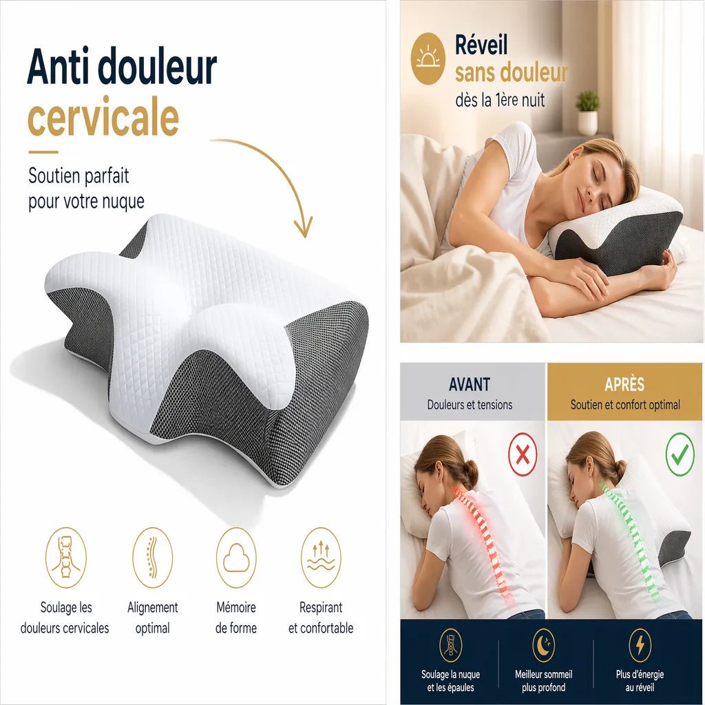 Comparaison oreiller classique vs oreiller cervical ergonomique IceRelief 2-en-1 - soutien nuque et épaules mémoire de forme