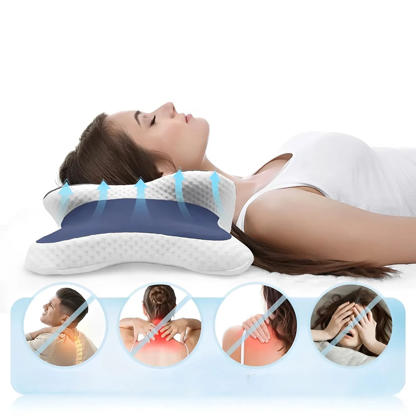 Oreiller Cervical IceRelief - Soulagement Douleurs Cou Épaules Nuque Insomnie Multi-Positions
