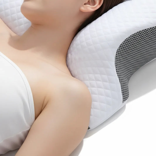 Oreiller cervical ergonomique IceRelief - maintien nuque et alignement colonne vertébrale - mémoire de forme papillon