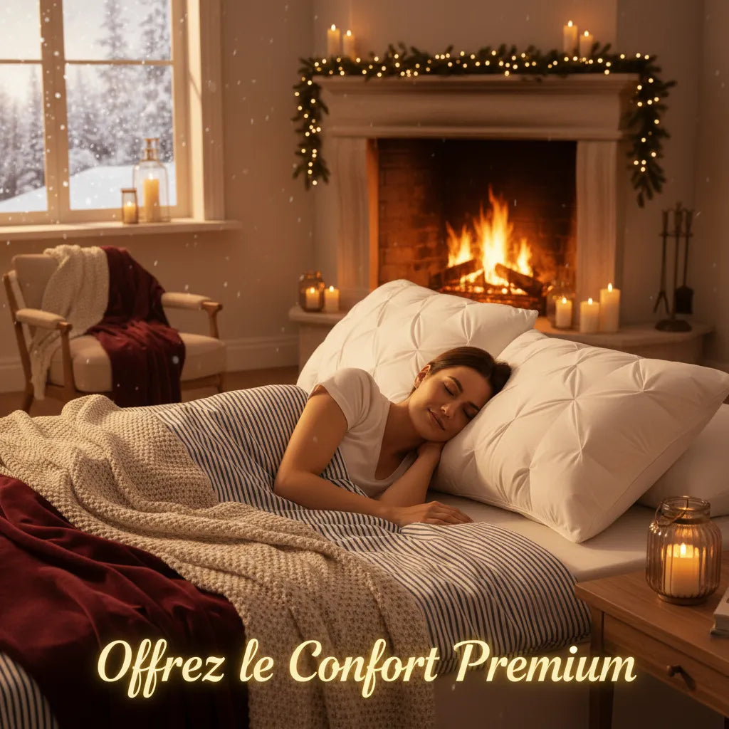 Femme dormant paisiblement sur un oreiller ergonomique premium