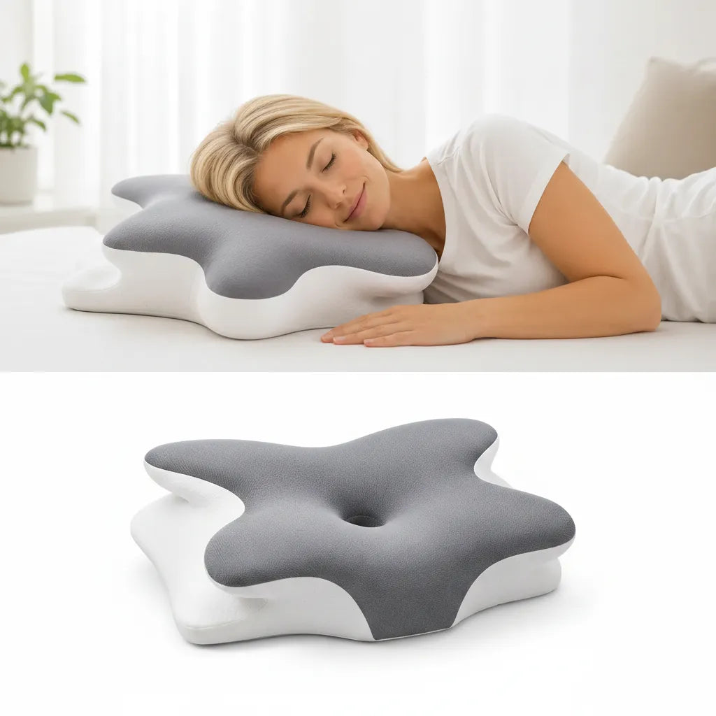 Oreiller ergonomique cervical IceRelief – femme dormant sur le côté avec soutien cervical optimal