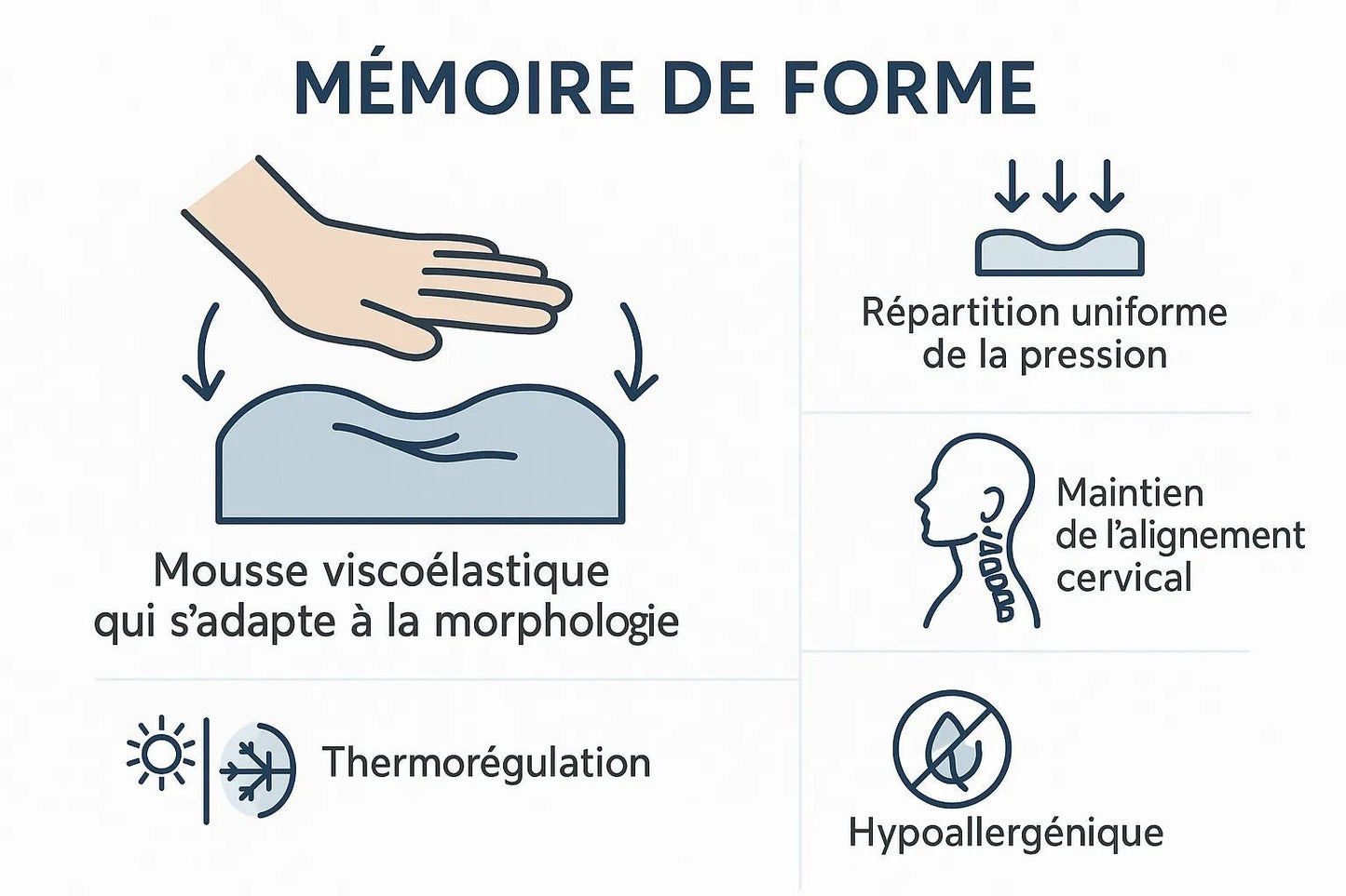 Oreiller Ergonomique IceRelief - Mousse Mémoire Forme Viscoélastique Répartition Pression.