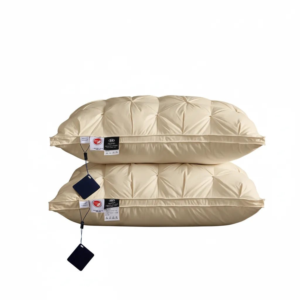 Oreiller hôtel luxe premium IceRelief beige - duvet d'oie matelassage losanges - confort 5 étoiles
