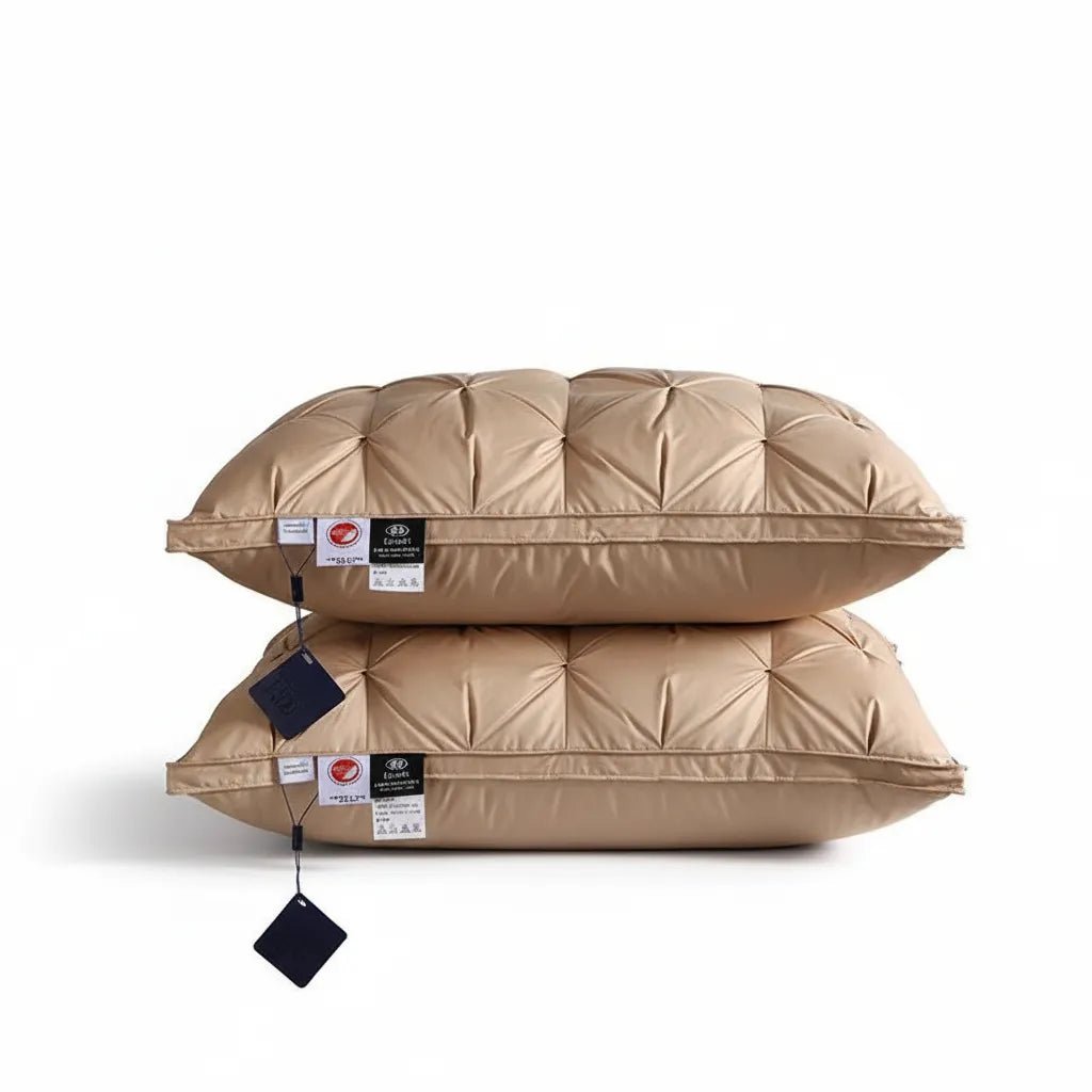 Oreiller hôtel luxe premium IceRelief café - duvet d'oie matelassage losanges - confort 5 étoiles