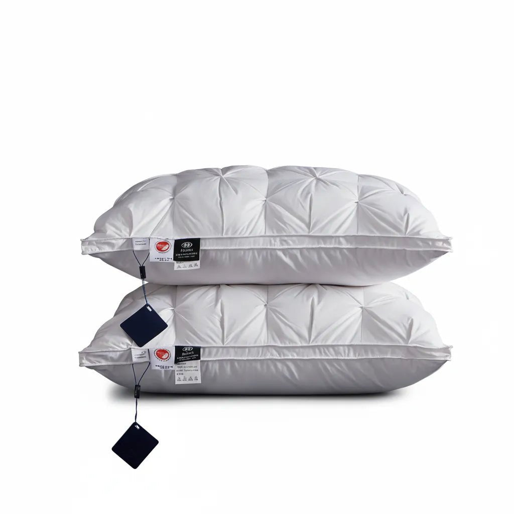 Oreiller hôtel luxe premium IceRelief gris - duvet d'oie matelassage losanges - confort 5 étoiles