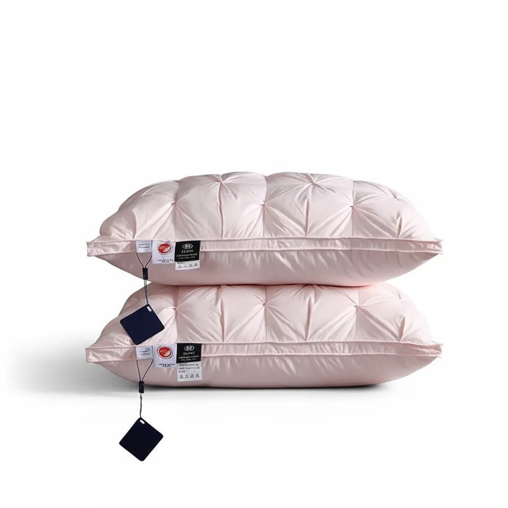 Oreiller hôtel luxe premium IceRelief rose - duvet d'oie matelassage losanges - confort 5 étoiles