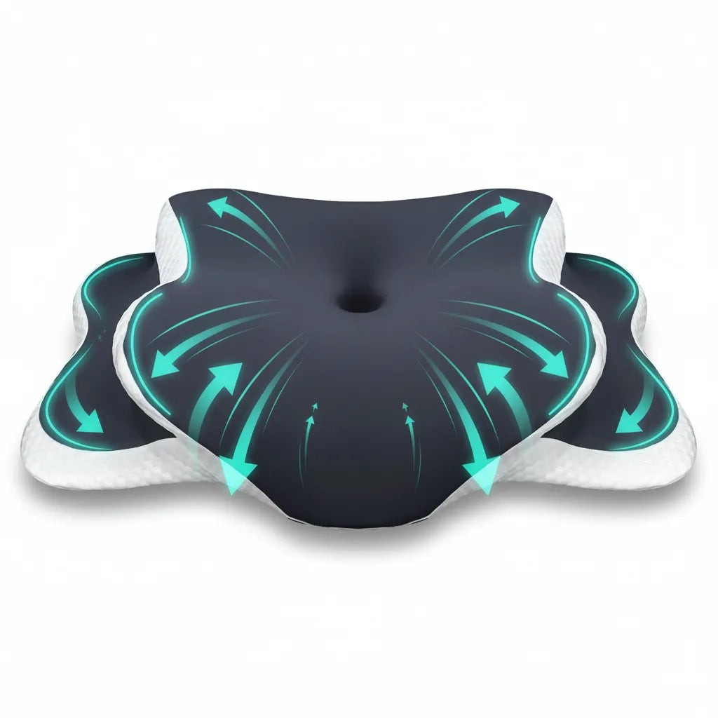 Oreiller mémoire de forme IceRelief design cœur gris - effet ventilation respirabilité, soutien cervical toutes positions sommeil